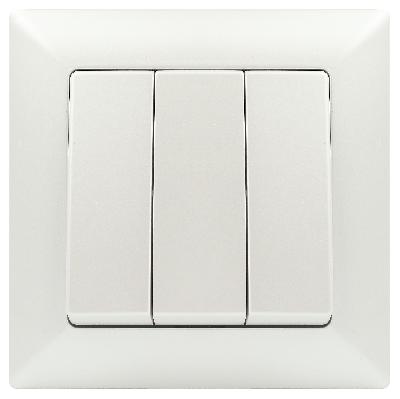 Выключатель Intro Solo 4-106-06 трехклавишный 10А-250В, IP20, СУ, перламутр