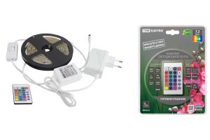 Комплект светодиодной ленты SMD5050-30 LED/м-12 В-7,2 Вт/м-IP65-RGB (3 м), 18 Вт, IR-контроллер TDM