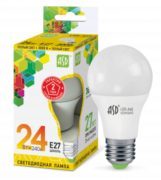 Лампа сд LED-A65-std 24Вт 230В Е27 3000К 2160Лм ASD