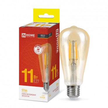 Лампа сд LED-ST64-deco gold 11Вт 230В Е27 3000К 1160Лм золотистая IN HOME