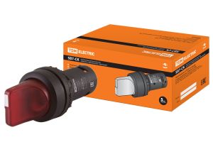 Переключатель на 3 положения SB7-CK3465 с фиксацией, 1НО+1НЗ, стандартная ручка, d22 мм, с подсветкой 24 В LED, красный, IP40 TDM