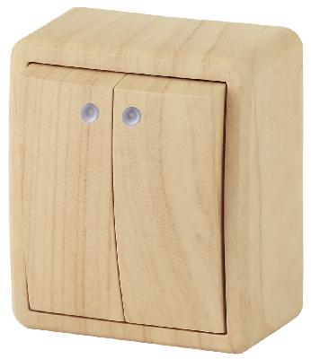 11-1205-11 ЭРА Выключатель двойной с подсветкой, 10АХ-250В, IP20, ОУ, Эра Эксперт, сосна (16/160/240