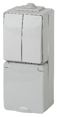 11-7608-03 ЭРА Блок розетка+выкл. двойн. верт. IP65, 16A(10AX)-250В, ОУ, Эра Эксперт, серый (5/50/80