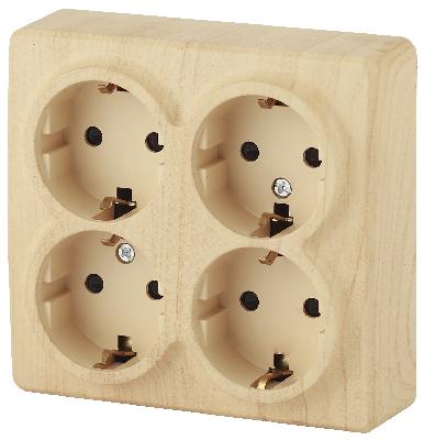 11-2211-11 ЭРА Розетка 4х2P+E Schuko со шторками, 16A-250В, IP20, ОУ, Эра Эксперт, сосна (8/80/1280)