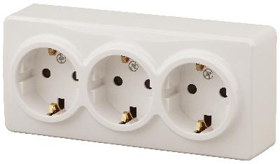 11-2208-02 ЭРА Розетка 3х2P+E Schuko, 16A-250В, IP20, ОУ, Эра Эксперт, сл.кость (6/60/1200)