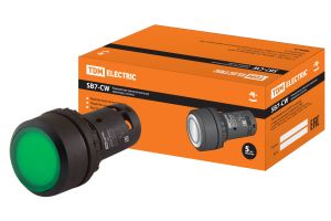 Кнопка SB7-CW3365 с возвратом, 1НО+1НЗ, d22 мм, с подсветкой 24 В LED, зеленая, IP54 TDM