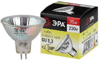 Лампочка галогенная ЭРА GU5.3-JCDR (MR16)-35W-230V-CL GU5.3 35Вт софит теплый белый свет