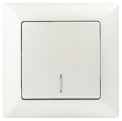 Выключатель Intro Solo 4-102-06 одноклавишный с подсветкой, 10А-250В, IP20, СУ, перламутр