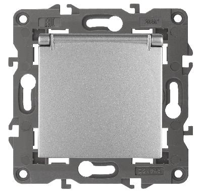 14-2103-03 ЭРА Розетка 2P+E Schuko со шторками с крышкой, 16A-250В, IP20, Эра Elegance, алюминий (10