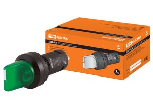 Переключатель на 3 положения SB7-CK3365 с фиксацией, 1НО+1НЗ, стандартная ручка, d22 мм, с подсветкой 24 В LED, зеленый, IP40 TDM