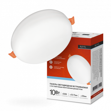 Панель сд встр безрам RLP-FL 10Вт 230В 6500К 900Лм 100мм с рег. монтаж. 50-75мм белая IP20 IN HOME