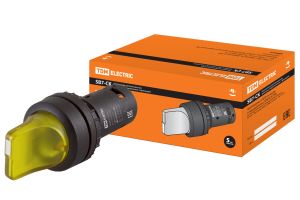 Переключатель на 2 положения SB7-CK2561 с фиксацией, 1НО, стандартная ручка, d22 мм, с подсветкой 24 В LED, желтый, IP40 TDM