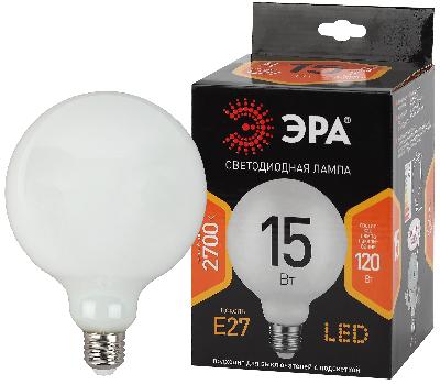 Лампочка светодиодная ЭРА F-LED G125-15w-827-E27 OPAL E27 / Е27 15Вт филамент шар матовый теплый белый свет