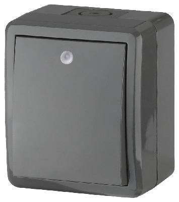 11-1402-03 ЭРА Выключатель с подсветкой IP54, 10АХ-250В, ОУ, Эра Эксперт, серый (16/160/2560)
