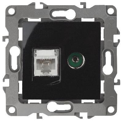 12-3110-06 ЭРА Розетка комбинированная RJ45+TV, IP20, Эра12, чёрный (10/100/3200)