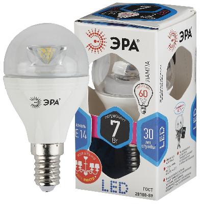 Лампочка светодиодная ЭРА STD LED P45-7W-840-E14-Clear E14 / E14 7Вт шар нейтральный белый свет