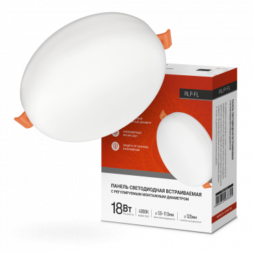 Панель сд встр безрам RLP-FL 18Вт 230В 4000К 1620Лм 120мм с рег. монтаж. 50-110мм белая IP20 IN HOME