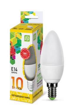 Лампа сд LED-СВЕЧА-std 10Вт 230В Е14 3000К 900Лм ASD