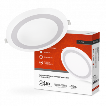 Панель сд встраиваемая круглая RLP-BL 24Вт 230В 4000К 1440Лм 245мм с подсветкой белая IP20 IN HOME
