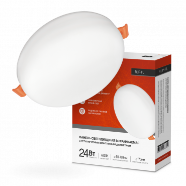 Панель сд встр безрам RLP-FL 24Вт 230В 4000К 2160Лм 170мм с рег. монтаж. 50-160мм белая IP20 IN HOME