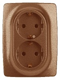 12-2108-14 ЭРА Розетка 2X2P+E Schuko со шторками, 16A-250В, IP20, Эра12, медь (10/100/2000)