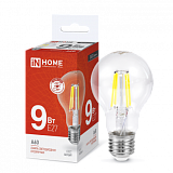Лампа сд LED-A60-deco 9Вт 230В Е27 4000К 1040Лм прозрачная IN HOME