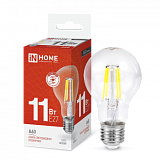 Лампа сд LED-A60-deco 11Вт 230В Е27 4000К 1160Лм прозрачная IN HOME