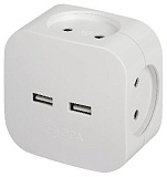 Разветвитель электрический ЭРА SP-4-USB-W на 4 розетки 220V + 2xUSB 2400mA, без заземл 10А (белый)