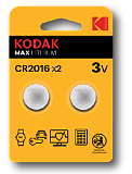 Батарейки Kodak CR2016-2BL MAX Lithium (60/240/43200)