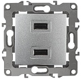 12-4110-03 ЭРА Устройство зарядное USB, 230В/5В-2100мА, IP20, Эра12, алюминий (6/60/1920)