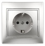 Розетка Intro Plano 1-206-03 с заземлением 2P+E Schuko со шторками, 16А-250В, IP20, СУ, алюминий
