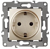 12-2102-04 ЭРА Розетка 2P+E Schuko со шторками, 16A-250В, IP20, Эра12, шампань (10/100/2800)