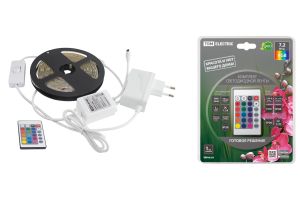 Комплект светодиодной ленты SMD5050-30 LED/м-12 В-7,2 Вт/м-IP20-RGB (3 м), 18 Вт, IR-контроллер TDM